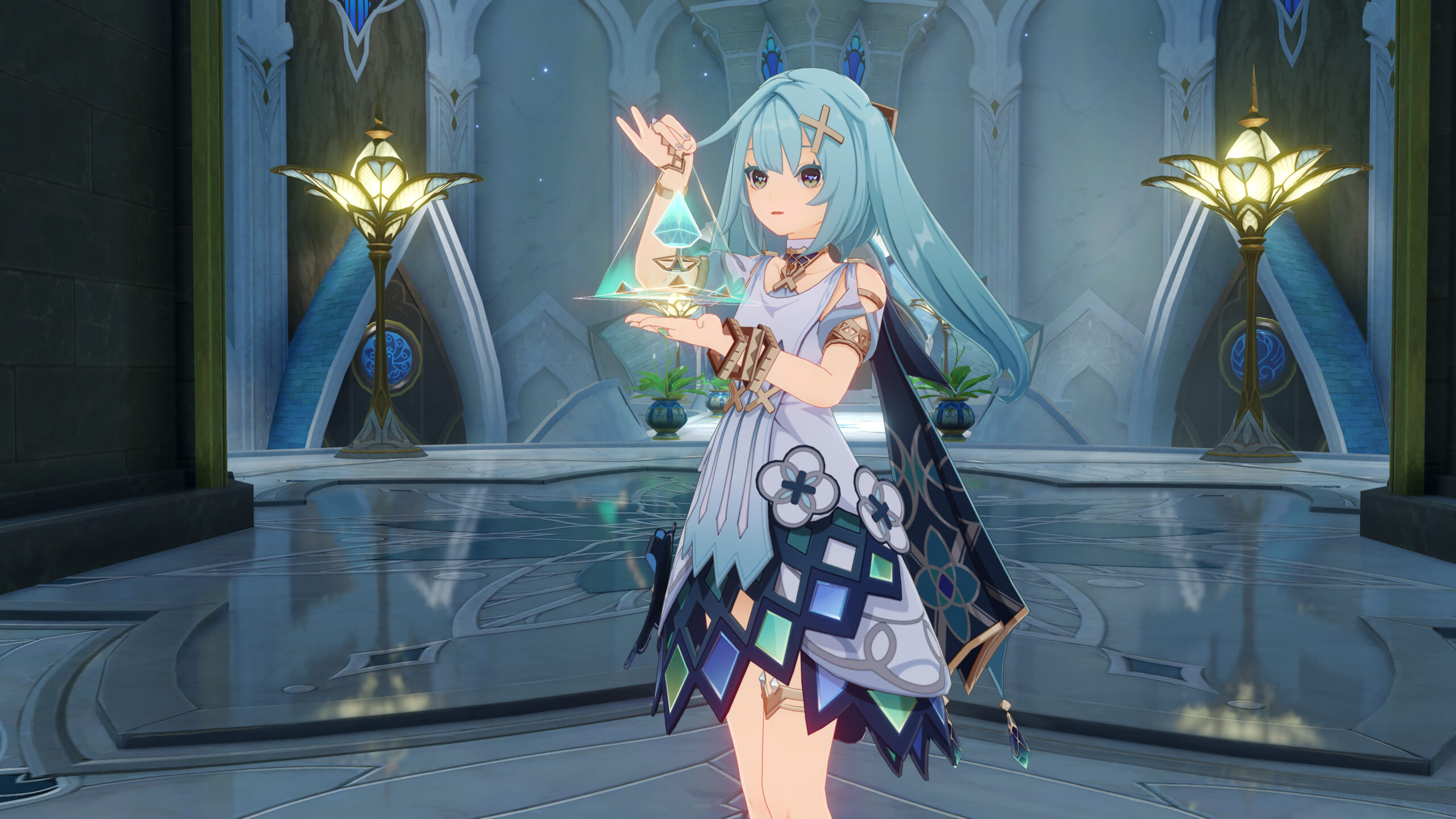 Faruzan delicately balances her scales The Traveler battles their foes in the via Genshin Impact (2020), miHoYo