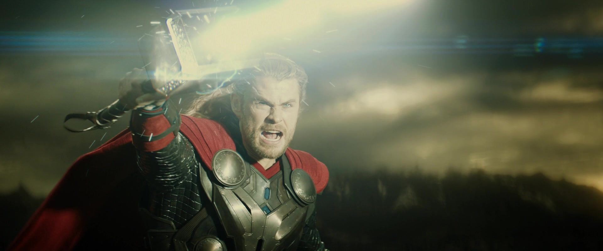 Thor (Chris Hemsworth) unleashes the might of Mjolnir upon Malekith (Christopher Eccleston)Loki (Tom Hiddleston) takes on the form of Captain America (Chris Evans) to taunt Thor (Chris Hemsworth) in Thor: The Dark World (2015), Marvel Entertainment