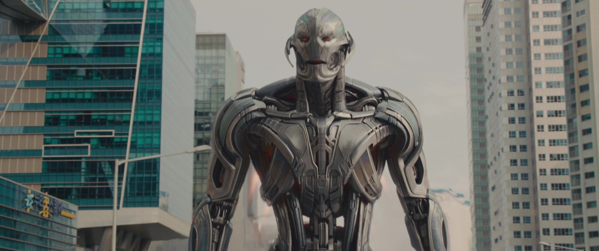 Ultron (James Spader) chases his potential body through the streets of Seoul in Avengers: Age of Ultron (2015), Marvel Entertainment
