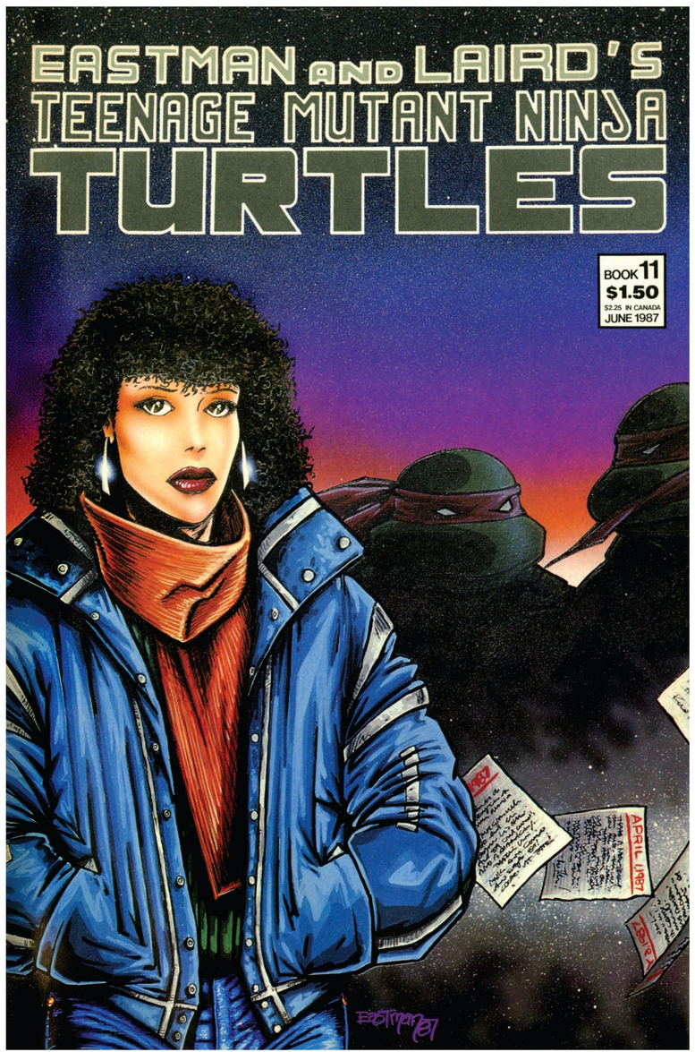 April O'Neil leans hard into her '80s look on Kevin Eastman's cover to Teenage Mutant Ninja Turtles vol. 1 #11 "True Stories" (1987), Mirage Studios